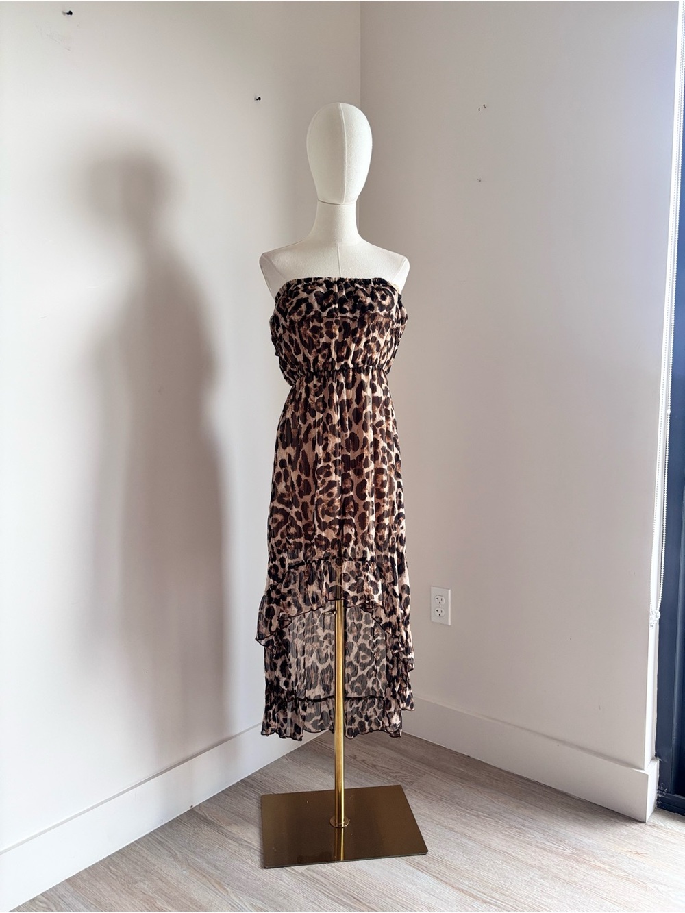 love J Strapless Asymmetrical Leopard Print Dress - Brown